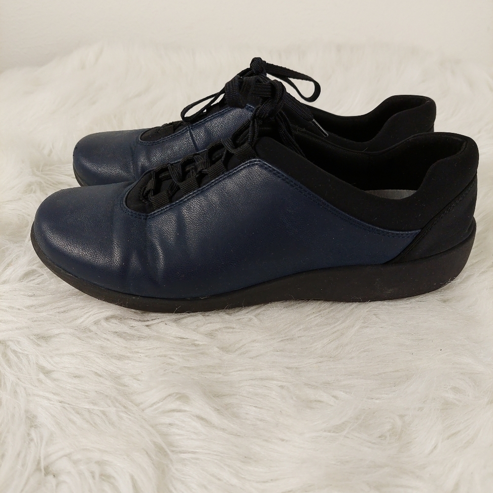 Clarks Women's CloudSteppers Navy‎ Blue Loafer Sneakers Lace Up Sz US 7 Walkin